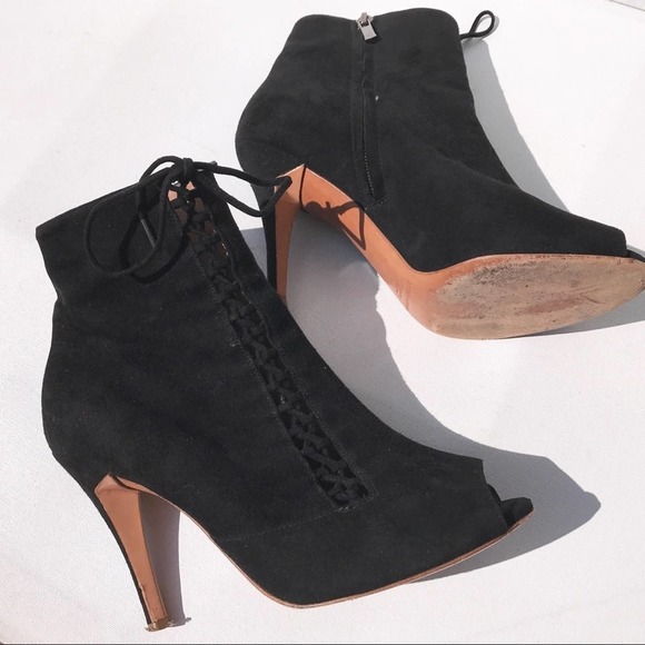 SIGERSON MORRISON open toe 9 BOOTS black suede ankle leather - Picture 7 of 8